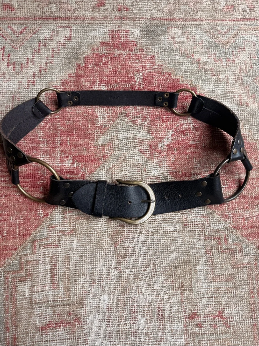 CAbi Black Leather Ring-Detail Waist Belt with Brass Hardware 90s retro